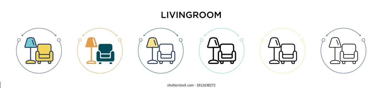 Livingroom icon in filled, thin line, outline and stroke style. Vector illustration of two colored and black livingroom vector icons designs can be used for mobile, ui, web