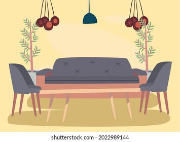 livingroom with lamps hanging scene