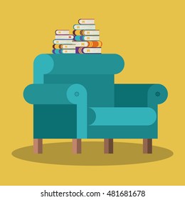 livingroom library books chair seat home literature learning knowledge icon. Colorful design. Vector illustration