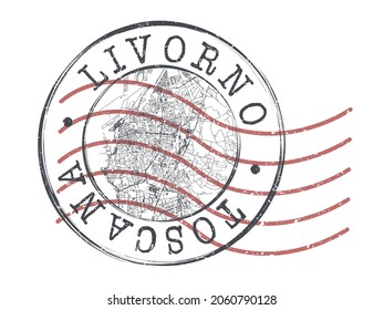 Livorno, Province of Livorno, Italy Stamp Map Postal. Silhouette Seal Roads and Streets. Passport Round Design. Vector Icon. Design Retro Travel National Symbol.