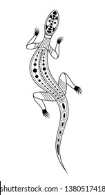 Lizard. Aboriginal art style. Tatoo. Black and white logo. Vector monochrome illustration isolated on white background.