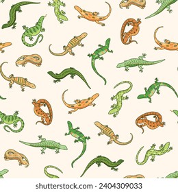 Lizard animal vector seamless pattern.