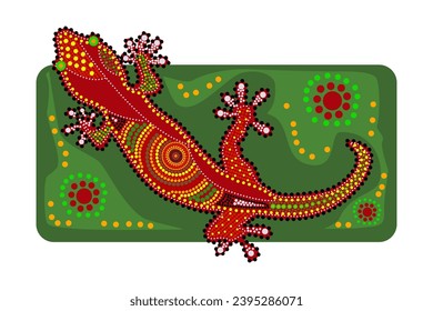 Lizard in australian aboriginal style.Australia indigenous Aboriginal lizard or salamander dots painting art style.Decorative ethnic gecko lizard. Aboriginal tribal art craft.Stock vector illustration