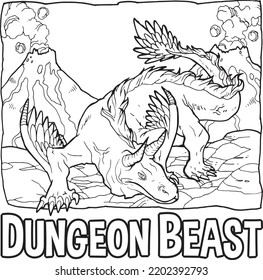 Lizard Bird Dungeon Dragon Beast Monster Artline Illustration For Kids Coloring Book