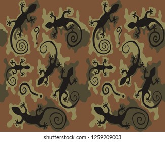 Lizard camouflage seamless pattern - Vector illustration.Urban gecko camo design.Brown camouflage pattern.