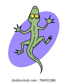 Lizard cartoon hand drawn image. Original colorful artwork, comic childish style drawing.