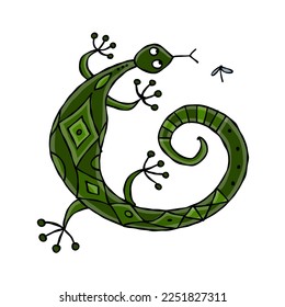 Lizard character, jungle animal. Chameleon isolated for your design. Vector illustration