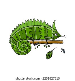 Lizard character, jungle animal. Chameleon isolated for your design. Vector illustration