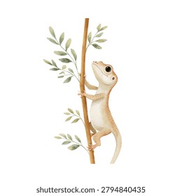 Lizard climbing on a brown branch