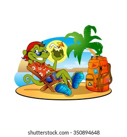 Lizard with coconut on the beach