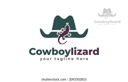 Lizard cowboy hat logo design. vector