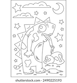 lizard cute monster coloring book page for kids or grown adults coloring book mindful relaxation activity