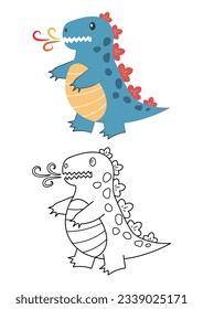 lizard cute vector illustration cartoon isolated on white background. lizard vector colored and colorless. Cute coloring page for kids.