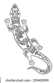 Lizard with decorative patterns tattoo art black