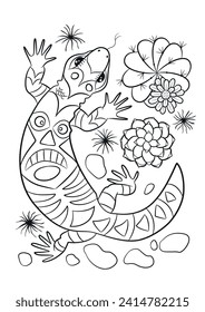 Lizard in the desert. Lizard coloring page. Animals outline