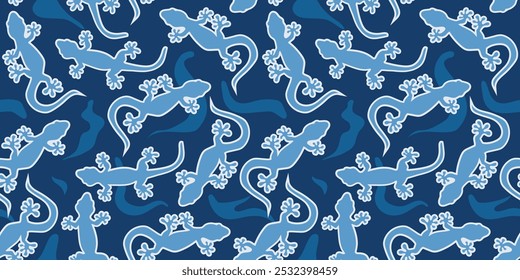 design de lagarto, padrão sem costura para decorar todos os desenhos de moda, tecidos, papéis de parede e impressões. em um fundo azul escuro