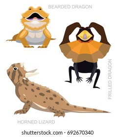 Lizard Dragon Set Cartoon Vector Illustration