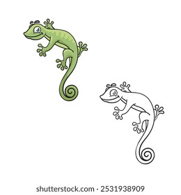 lizard drawing. Color. Line art. Cartoon. Isolated on white background. Easy to edit. Vector illustration