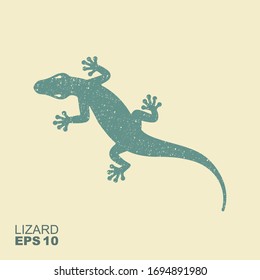 Lizard. Flat monochrome icon with a shabby effect. Vector silhouette illustration