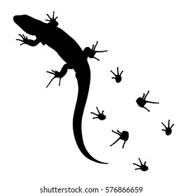 lizard and footprints silhouette vector