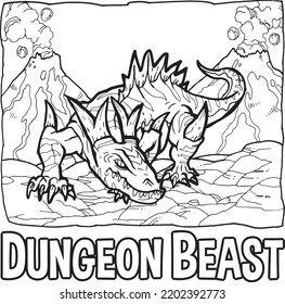 Lizard Ground Dungeon Dragon Beast Monster Artline Illustration For Kids Coloring Book