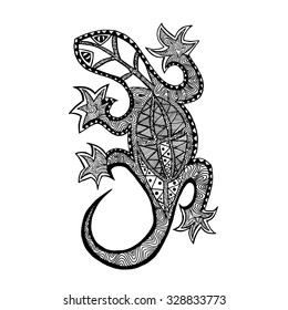 Lizard. Hand drawn doodle. Ethnic patterned illustration. African, indian, totem, tatoo design. Sketch for avatar, tattoo, posters, prints or t-shirt.