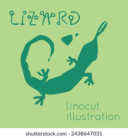 Lizard hand drawn illustration, lacertian emblem. Vector geckos drawing. Linoleum print texture. Orchid logo design. Triton symbol design. Engraved newt icon.