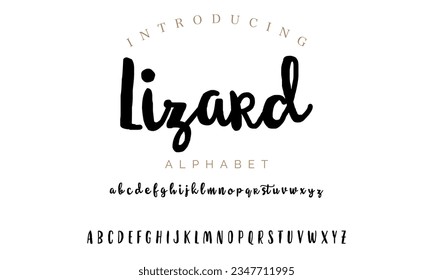 Lizard hand lettered font Smooth beautiful brush script  design Handwritten lettering typeface Cursive alphabet Quality typography for quotes titles logos posters apparel packaging social .