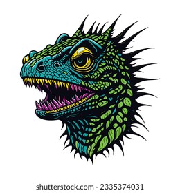 Lizard head colorful concept in isolated vector illustration on white background.