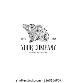 lizard head hand drawn logo. classic concept lizard head vector illustration