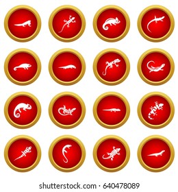 Lizard icon red circle set isolated on white background