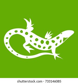 Lizard icon white isolated on green background. Vector illustration