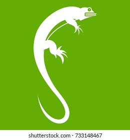 Lizard icon white isolated on green background. Vector illustration