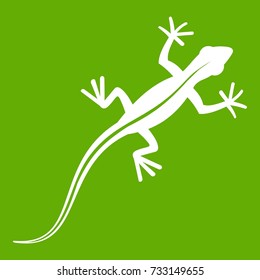 Lizard icon white isolated on green background. Vector illustration