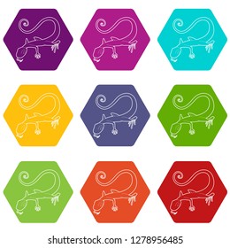 Lizard icons 9 set coloful isolated on white for web