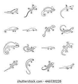 Lizard icons in outline style. Line lizards set isolated vector illustratration
