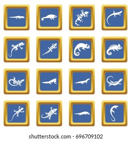 Lizard icons set in blue color isolated vector illustration for web and any design