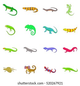 Lizard icons set. Cartoon illustration of 16 lizard vector icons for web