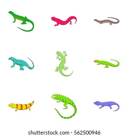 Lizard icons set. Cartoon illustration of 9 lizard vector icons for web