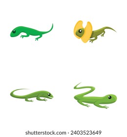 Lizard icons set cartoon vector. Green lizard. Wild nature