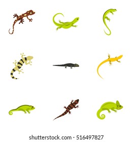 Lizard icons set. Flat illustration of 9 lizard vector icons for web