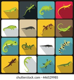 Lizard icons set in flat style vector illustration