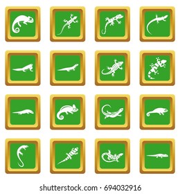 Lizard icons set in green color isolated vector illustration for web and any design