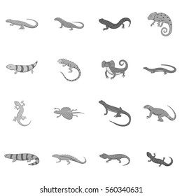 Lizard icons set in monochrome style isolated on white background
