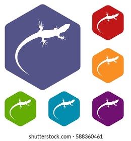 Lizard icons set rhombus in different colors isolated on white background