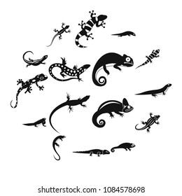 Lizard icons in simple style. Black lizards set isolated vector illustratration