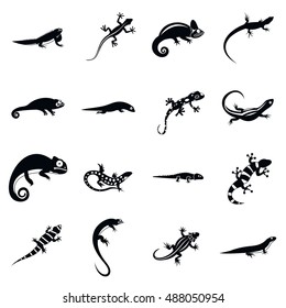 Lizard icons in simple style. Black lizards set isolated vector illustratration