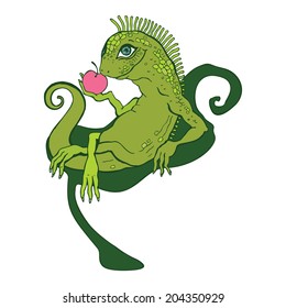 Lizard. Iguana Cartoon Hand Drawn vector illustration.