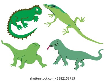 lizard, iguana, monitor lizard in vector. wild animal in flat style. Template for poster logo icon for app website. Series of animal images in flat style