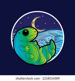 lizard illustration design with japanese style background and logo